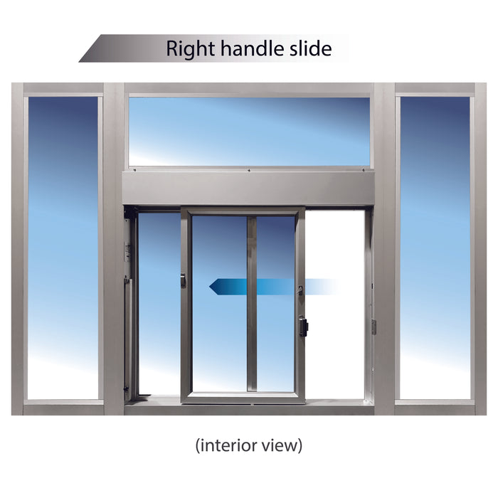 Ready Access 275 Self Closing Drive-Thru Slider Window with Transom and Side Lights, 1/4" Tempered Glass
