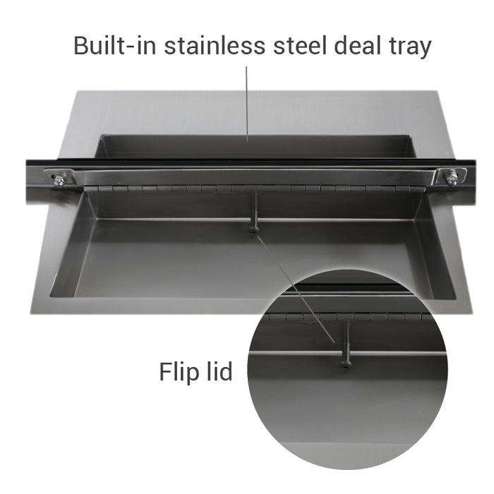 Ticket window deal tray close up