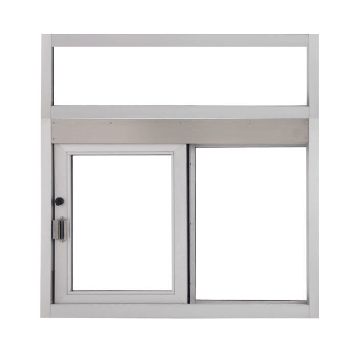 QS-FAH-131055  | Drive Thru Slider window with transom, 47-5/8" (W) x 57-5/8" (H), 1/4" tempered glass