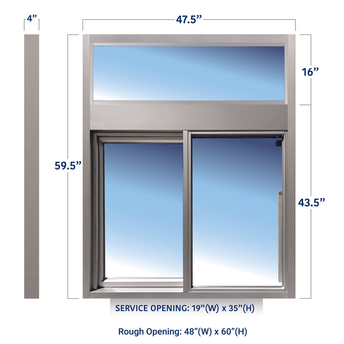 Ready Access 275 Self Closing Drive-Thru Slider Window with Transom | 47.5"H x 59.5"H | Multiple Color Options