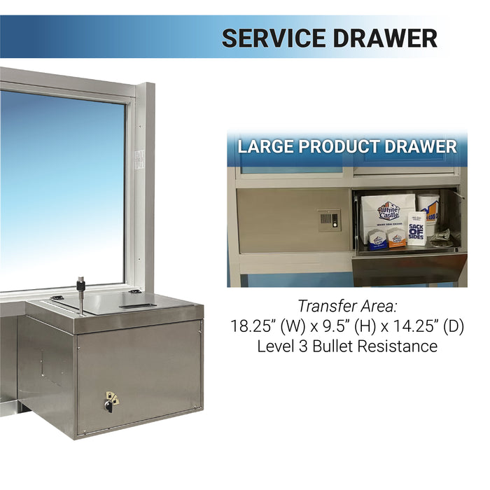 Ready Access 603 Security Window – Fixed Pane with Transaction Drawer Covenant Security Equipment