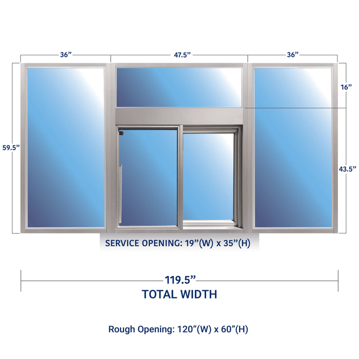 Ready Access 600 insulated window with transom and 2 sidelights drive thru covenant security equipment 119.5" wide