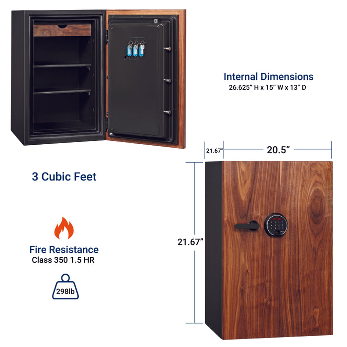 Phoenix 800 DBAUM, Luxury Fingerprint Walnut Door 1 Hour Protection Safe | 3 cubic feet