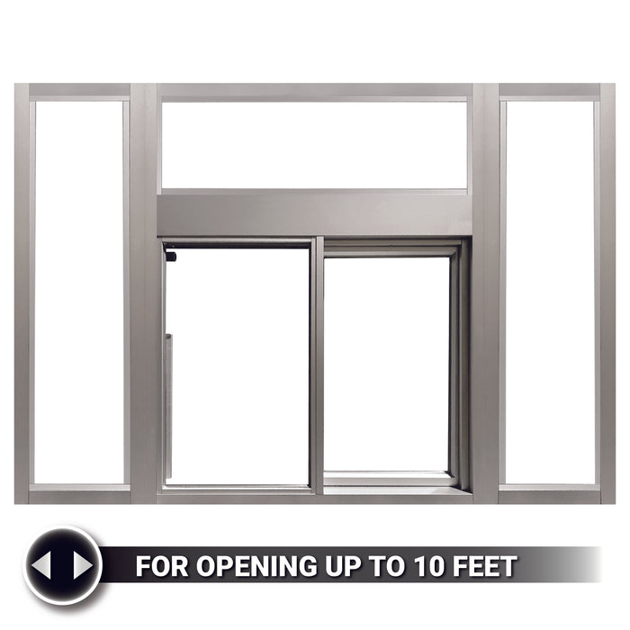 Ready Access 275 Self Closing Drive-Thru Slider Window with Transom and Side Lights, 1/4" Tempered Glass | Multiple Color Options