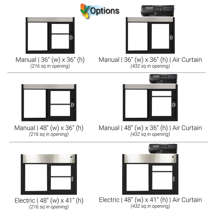 California drive-thru window options: 216 sq in, or 432 sq in with Quikserv air curtain