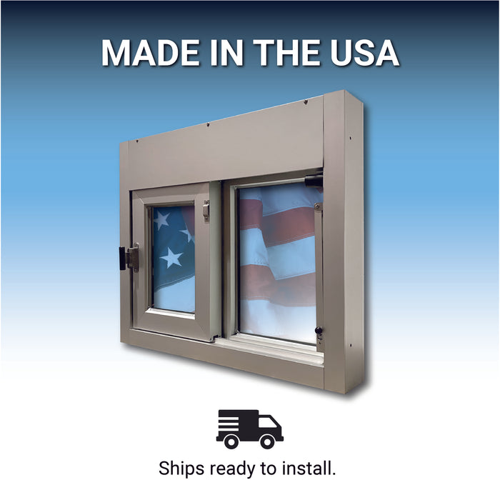 Ready Access Walkup Delivery Slider Window Clear Frame Covenant Security Equipment Dimensions Made in USA
