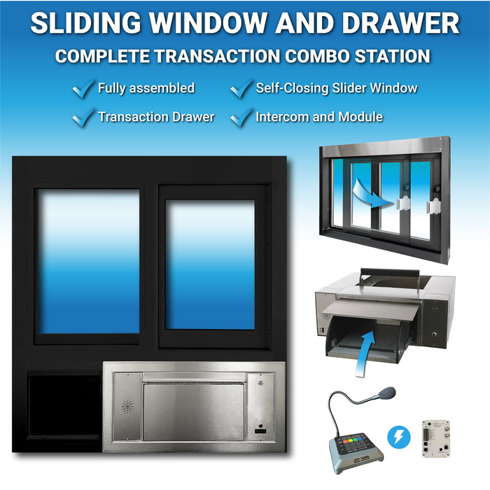 Convenience Store or Pharmacy Drive-Thru Transaction Station with Self-Closing Slider Window and Transaction Drawer | CSE-QS-BRDW-4855