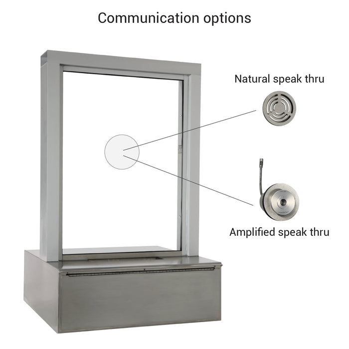 STOCK | CSE-QS-TS-PD | Ticket Window With Pizza Drawer Transaction Station | Clear Anodized 1/4" Tempered