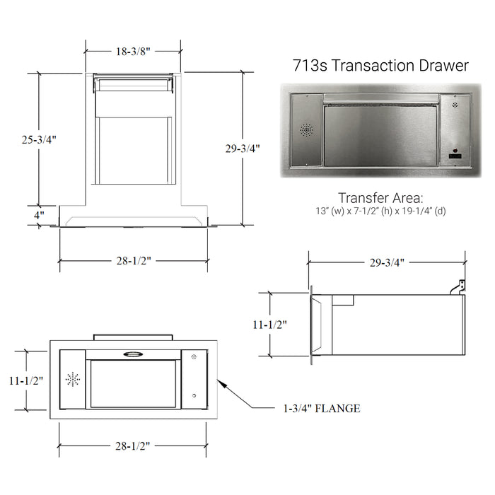 PCJ-130 Large Transfer Drive-thru Transaction Station | 32-1/4" (W) x 49-1/4" (H) | CSE-QS-TS-713S-Mini