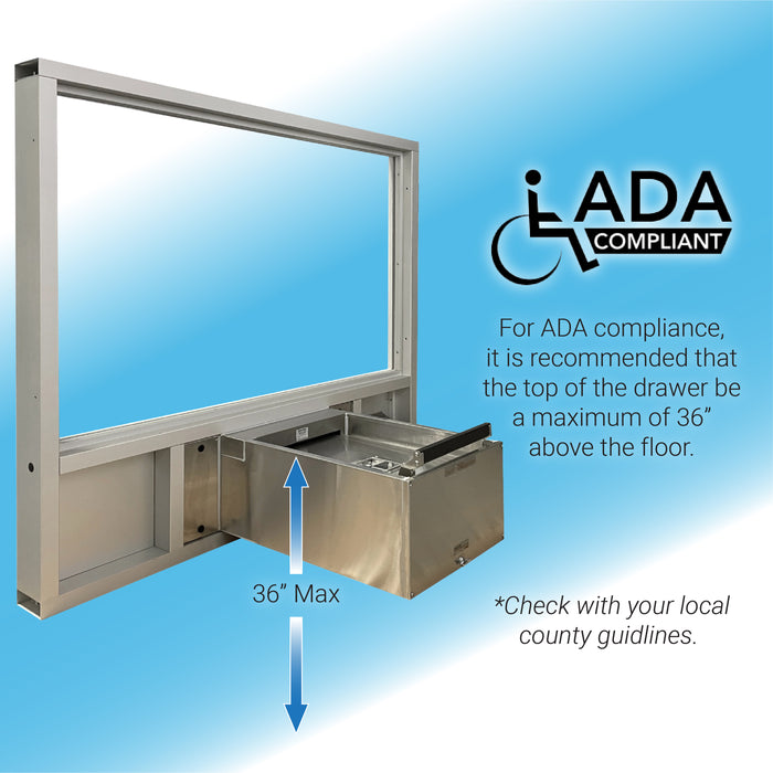 Convenience Store or Pharmacy Drive-Thru Transaction Station with Self-Closing Slider Window and Transaction Drawer | CSE-QS-BRDW-4855